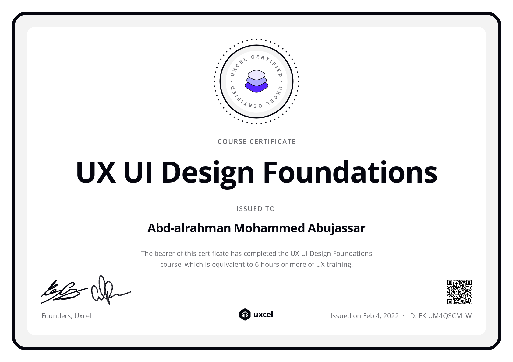 Abd-alrahman Mohammed Abujassar's certificate